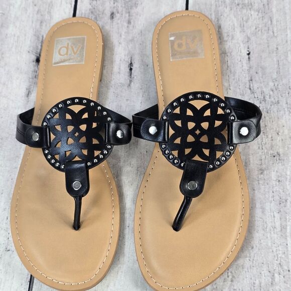 DV by Dolce Vita Women's Black and Tan Cut-Out Sandals - Picture 1 of 6